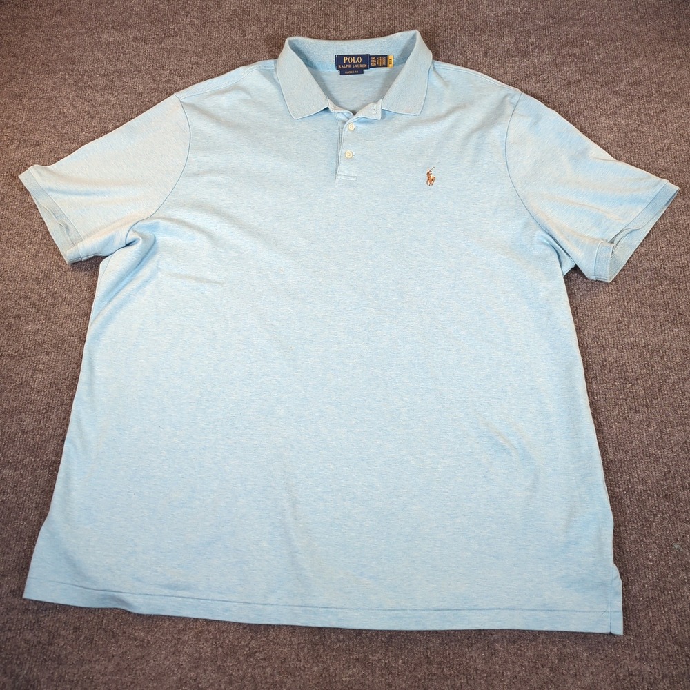 Polo Ralph Lauren Mens XXL Classic Fit Light Blue Cotton Polo Shirt 2671